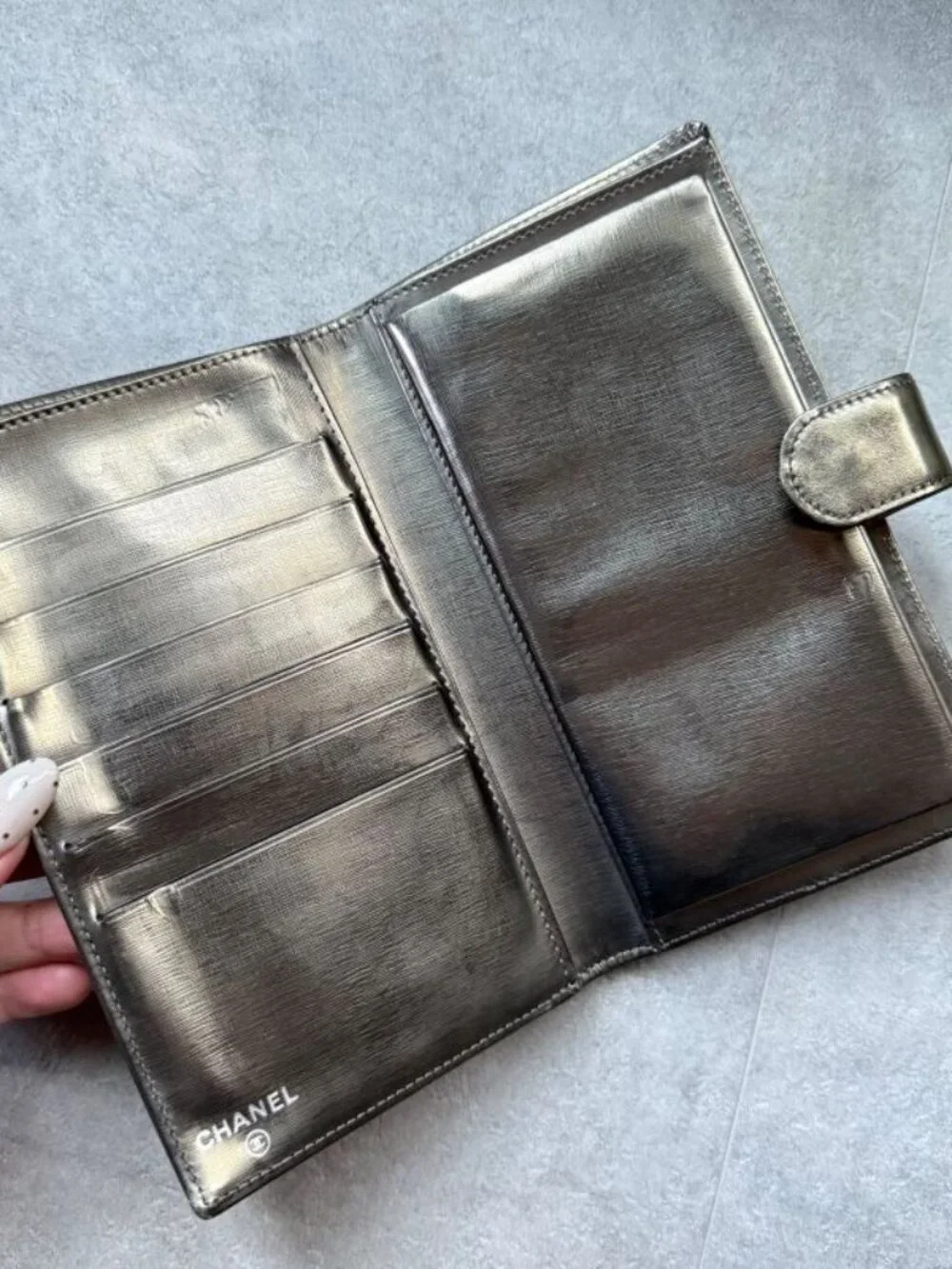 Chanel Coco Long Wallet with Clasp Gold Leather Bifold